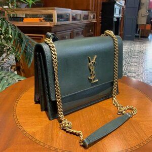 N16 Slightly Used Saint Laurent Sunset Dark Green Chain Bag